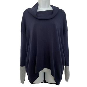 89th & Madison Blue & Gray Accented Cowl Neck High-Low Sweater - Size Medium